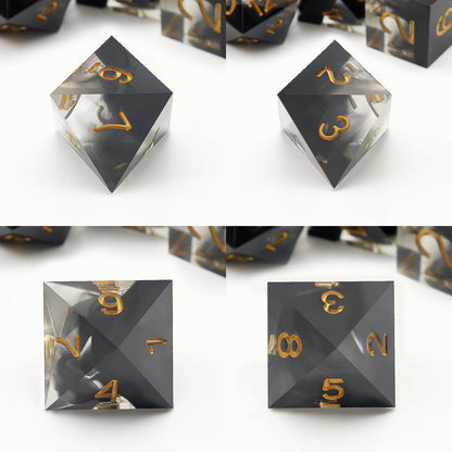 Haxtec Sharp Edge DND Dice Set, Black Swirls Resin Polyhedral RPG Dice