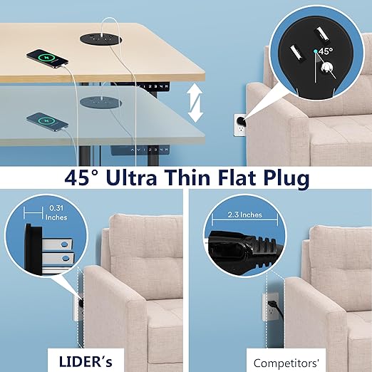 LIDER PD 65W GaN Technology Desktop Power Grommet, Power Delivery, USB-A and 2 USB-C Ports, Tamper-Resistant Receptacles, Self-Close Cover, Desk Charging Station, Black, 6.5ft Cord, ETL Listed