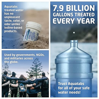 Aquatabs 397mg Water Purification Tablets (100 Pack). Water Filtration System for, Camping, Boating, Emergencies, Survival, RVs, and Marine-Use. Easy to Use Treatment and Disinfection.
