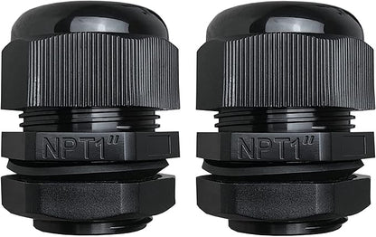 MGI SpeedWare 1" NPT Strain Relief Nylon Cord Grip Cable Glands, Black Plastic Grommet 2-Pack
