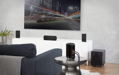 Definitive Technology ProCinema 6D - Compact 5.1 Channel Home Theater Speaker System | 250-Watt Powered Subwoofer Center Channel + 4 Speakers | Sleek Modern Looks Match Any Décor Black