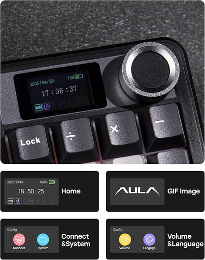 EPOMAKER X Aula F108 PRO Wireless Gaming Keyboard with Screen, 8000mAh Battery, 104 Hot-Swappable and Programmable Keys and Knob, RGB Backlight, for Mac/PC/Android (Grey&Yellow)