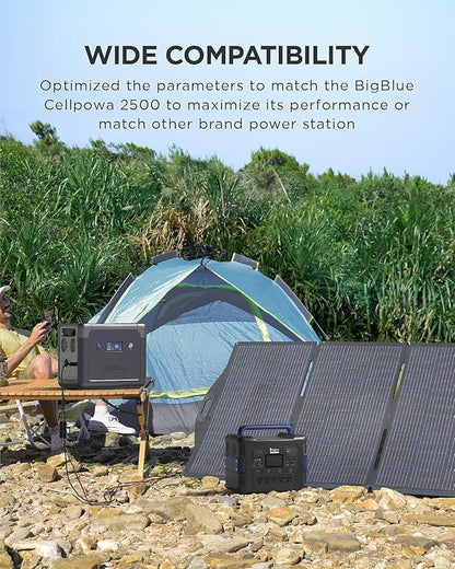 ETFE Solar Panels 400 Watts, BigBlue SolarPowa 400 Portable Solar Charger with Kickstands and MC-4(51.3V/7.8A), IP68 Waterproof, Charge Fast Cellpowa 2500 Power Station for Camping, RV Off Grid System