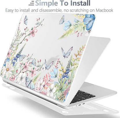 Batianda Premium Case for New MacBook Air 15 inch 2025 M4 2024 2023 with M3 M2 Chip, Designed Protective Plastic Hardshell & Keyboard Cover & Screen Protector, Butterfly and Flower