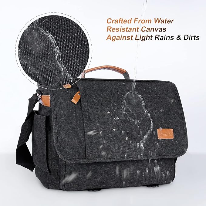 ESTARER Messenger Bag 17-17.3 Inch, Men's Computer Bag Water-resistant Canvas, Teacher Laptop Satchel for Work Office College, Dark Grey