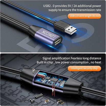 LDKCOK USB 2.0 Type A Male to A Female Active Repeater Extension Cable 50ft, High Speed 480 Mbps