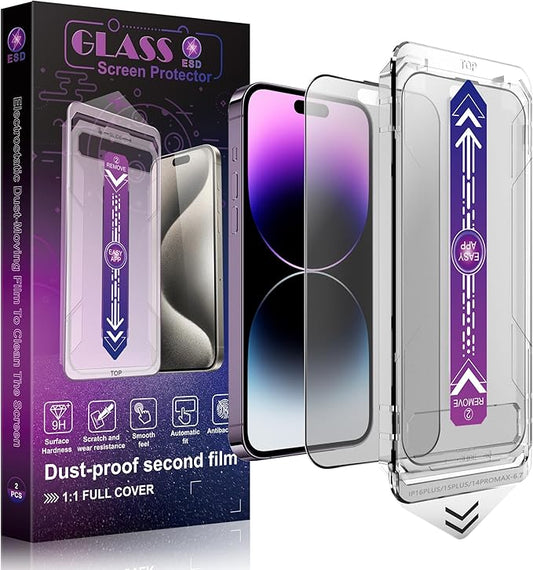 SHANG PIN JIA 2 Pack Matte Screen Protector for iPhone 16 Plus and iPhone 15 Plus and iPhone 14 Pro Max 6.7-Inch Auto Dust Removal, No Bubbles, Tempered Glass Film, Easy Installation