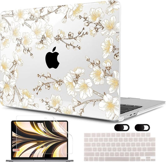 MEEgoodo Case for MacBook Air M4/M3/M2 13.6 inch 2025 2024 2022, Fit Model A3240 A3113 A2681, Compatible with MacBook Air 13 inch, Laptop Hard Shell Case with Keyboard Cover, Cherry Branches