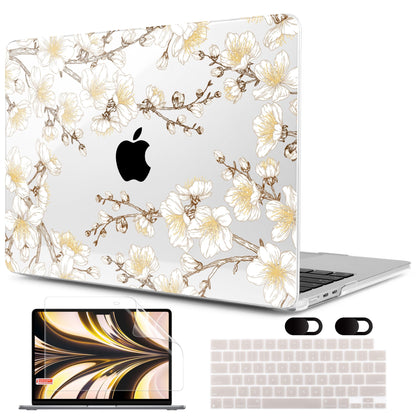 MEEgoodo Case for M5/M4/M3/M2 MacBook Air 13 inch 2026 2025 2024 2022, Fit Model A3449/A3240/A3113/A2681, Case Compatible with MacBook Air 13.6-inch, Gold Flowers Lilies