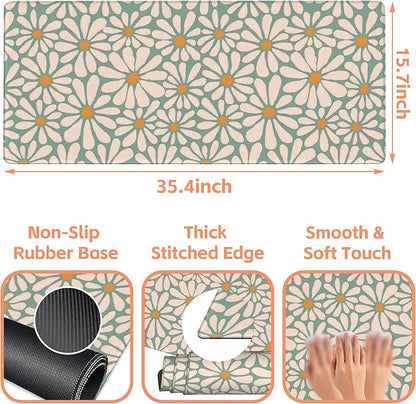 Mouse Pad Large Boho with Daisy Flowers Non-Slip Gaming Desk Mat with Stitched Edge Laptop Keyboard Desk Pad for Work Home Gaming (35.4 x 15.7 Inches)