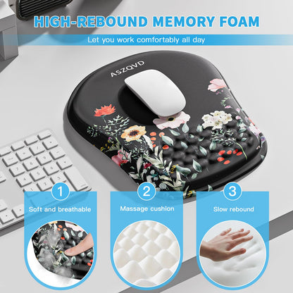 Aszqvd Ergonomic Mouse Pad with Wrist Support, Floral Mousepad for Desk