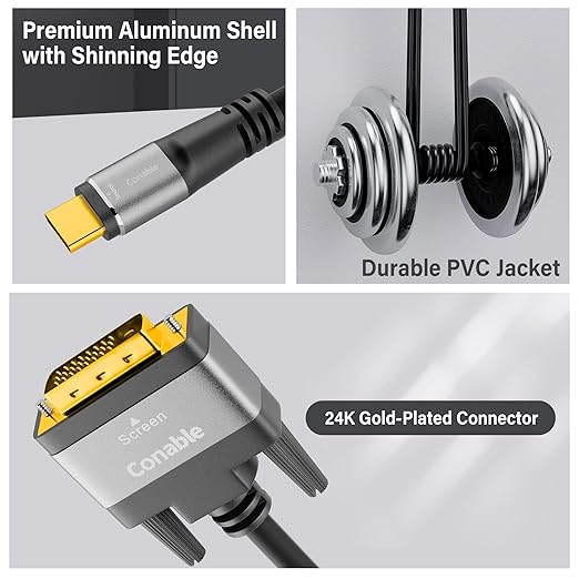 4K USB C to DVI Cable 6 FT, USB Type-C to DVI-D Adapter Cord, (Thunderbolt 3/4) Compatible with iPhone 16/15 Series, MacBook Pro/Air, iPad Pro, iMac, Galaxy S24, XPS, Surface Book 3 and More, Real 4K