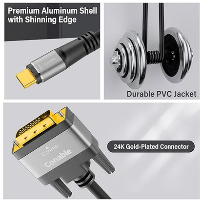 4K USB C to DVI Cable 20FT, USB Type-C to DVI-D Adapter Cord, (Thunderbolt 3/4) Compatible with iPhone 16/15 Series, MacBook Pro/Air, iPad Pro, iMac, Galaxy S24, XPS, Surface Book 3 and More, Real 4K