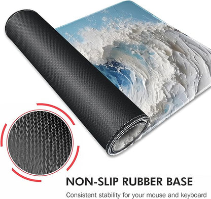 Galdas Gaming Mouse Pad XXL XL Large Long Extended Big Mousepad Non-Slip Rubber Keyboard Desk Pad with Stitched Edges for Laptop Home Office (31.5x11.8x0.08 Inch) … (Painting Waves)