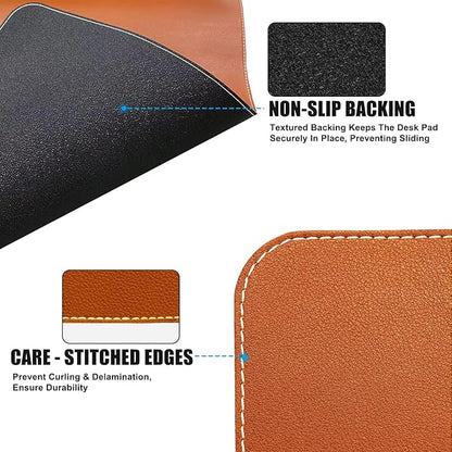 Desk Mat with Lip & Reinforced Stitched Edge|Non-Slip Waterproof PU Leather Desk Pad|Ergonomic Keyboard Mouse Pad with Edge Protector|for Office, Home, Study(28.74" x 16.73",Brown)