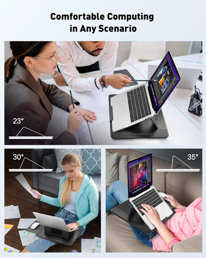 AboveTEK Adjustable Laptop Lap Desk, 3 Ergonomic Angles, PU Leather Non-Slip Surface, Heat Shield, Retractable Mouse Pad, Portable Laptop Lap pad Workstation for Bed, Sofa, Travel