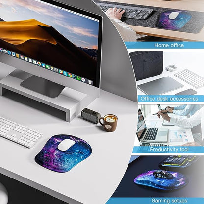 Mouse Pad with Wrist Rest, Ergonomic Mousepads with Wrist Support, Soft Lycra Fabric Memory Foam Office Desk Accessories for Comfort/Pain Relief/PC Gaming/Computer/Laptop (Purple Galaxy)
