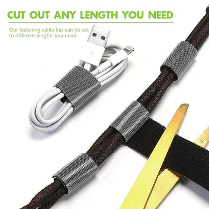 WILLBOND 1 Inch x 90ft Fastening Tape Cable Ties Reusable Fastening Nylon Tape Double Side Hook Roll Hook and Loop Straps Wires Cords Management Wire Organizer Straps (Black)