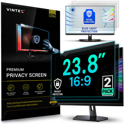 VINTEZ [2 Pack] 23.8 Inch 16:9 Privacy Screen for Computer Monitor and Laptop - Anti Glare Protector Film Blue Light Filter Eye Protection - Computer Screen Privacy Shield