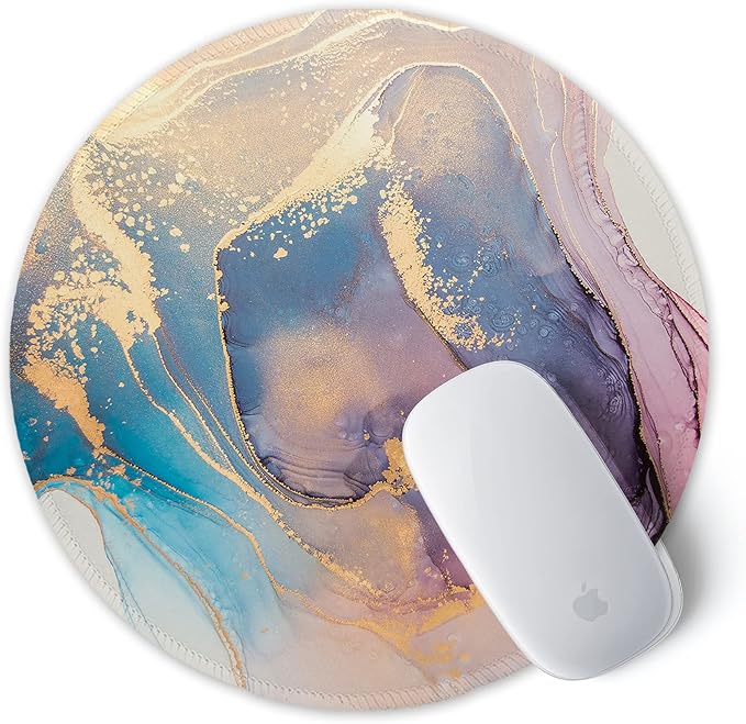 ITNRSIIET Round Mouse Pad with Stitched Edge Premium-Textured Waterproof Non-Slip Rubber Base Desktop Protection Mat Diameter 8.7 inches, Abstract Marble Texture
