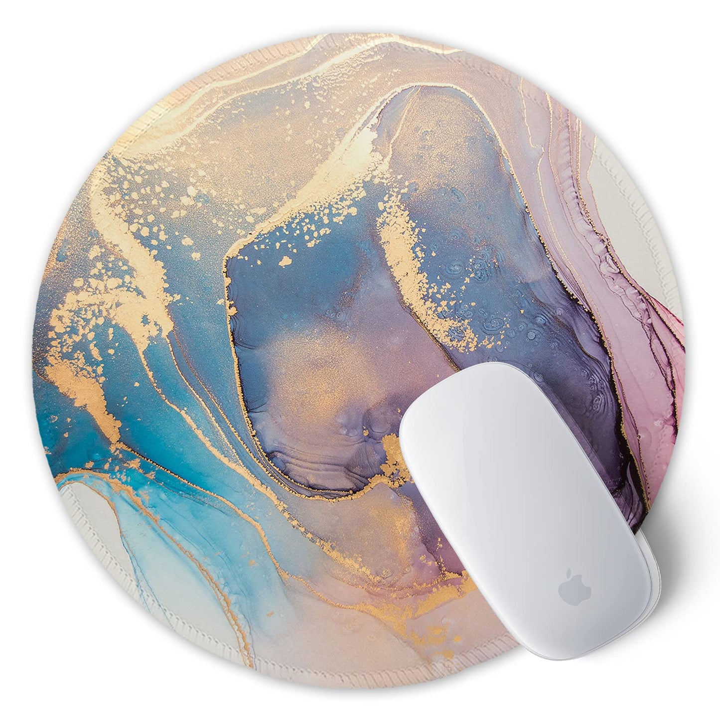 ITNRSIIET Round Mouse Pad with Stitched Edge Premium-Textured Waterproof Non-Slip Rubber Base Desktop Protection Mat Diameter 8.7 inches, Abstract Marble Texture