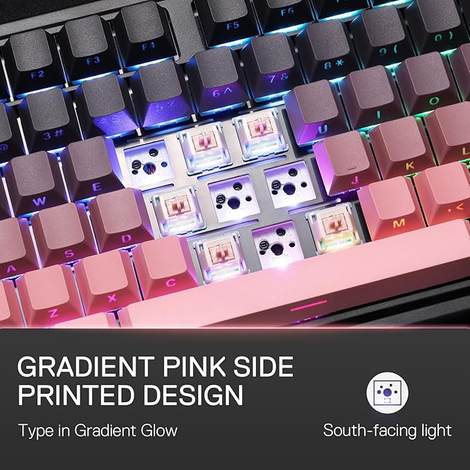 Redragon K728 PRO 80% Wireless Gasket Gaming Keyboard, 3-Mode 87 Keys TKL Mechanical Keyboard w/South-Facing LED & Hot-Swap Socket, 5-Layer Noise Dampening, Custom Linear Switch, PBT Gradient Keycaps