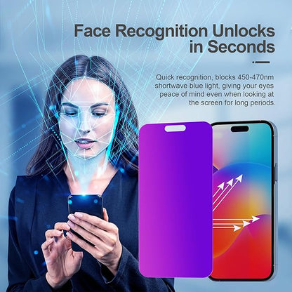 Compatible for iPhone 15 Pro Privacy Screen Protector Tempered Glass 6.1 Inch, Purple Gradient Anti Spy Anti Blue Light HD Easy Installation