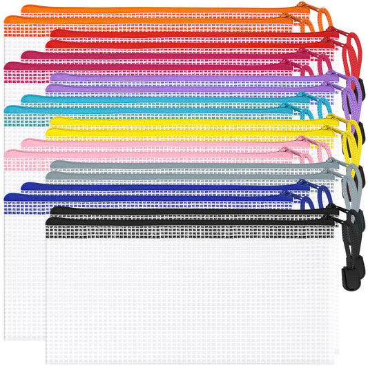 Aubeco 24Pcs A3 Mesh Zipper Pouch File Bags, 16.7x12.7 Inch, 8 Colors