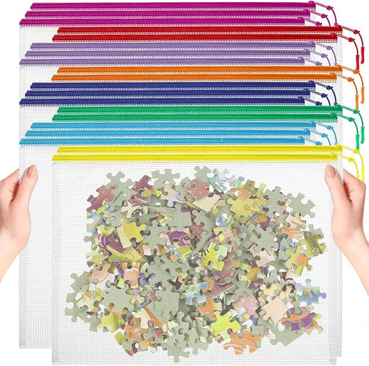 YOPCDJ 20pcs Plastic Mesh Zipper Pouch Bags, A3 17x12 Inches Extra Large Mesh Bags, Reusable Zipper Pouches for Classroom Office Supplies Organizing, Puzzles & Games, Board Game Organization