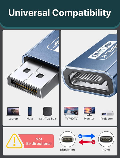 4K DisplayPort to HDMI Adapter 2-Pack, JSAUX DP PC to HDMI Monitor Converter Video UHD 2K@120Hz,4K@30 DP to HDTV Male to Female Uni-Directional adapter Compatible with Dell, Lenovo, HP,GPU, AMD -White