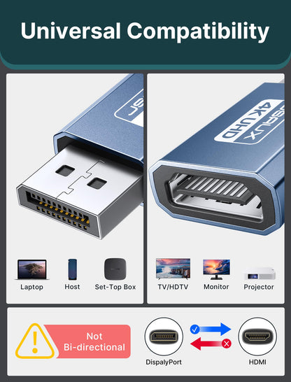 JSAUX 4K DisplayPort to HDMI Adapter 2-Pack, DP PC Video Converter, Blue