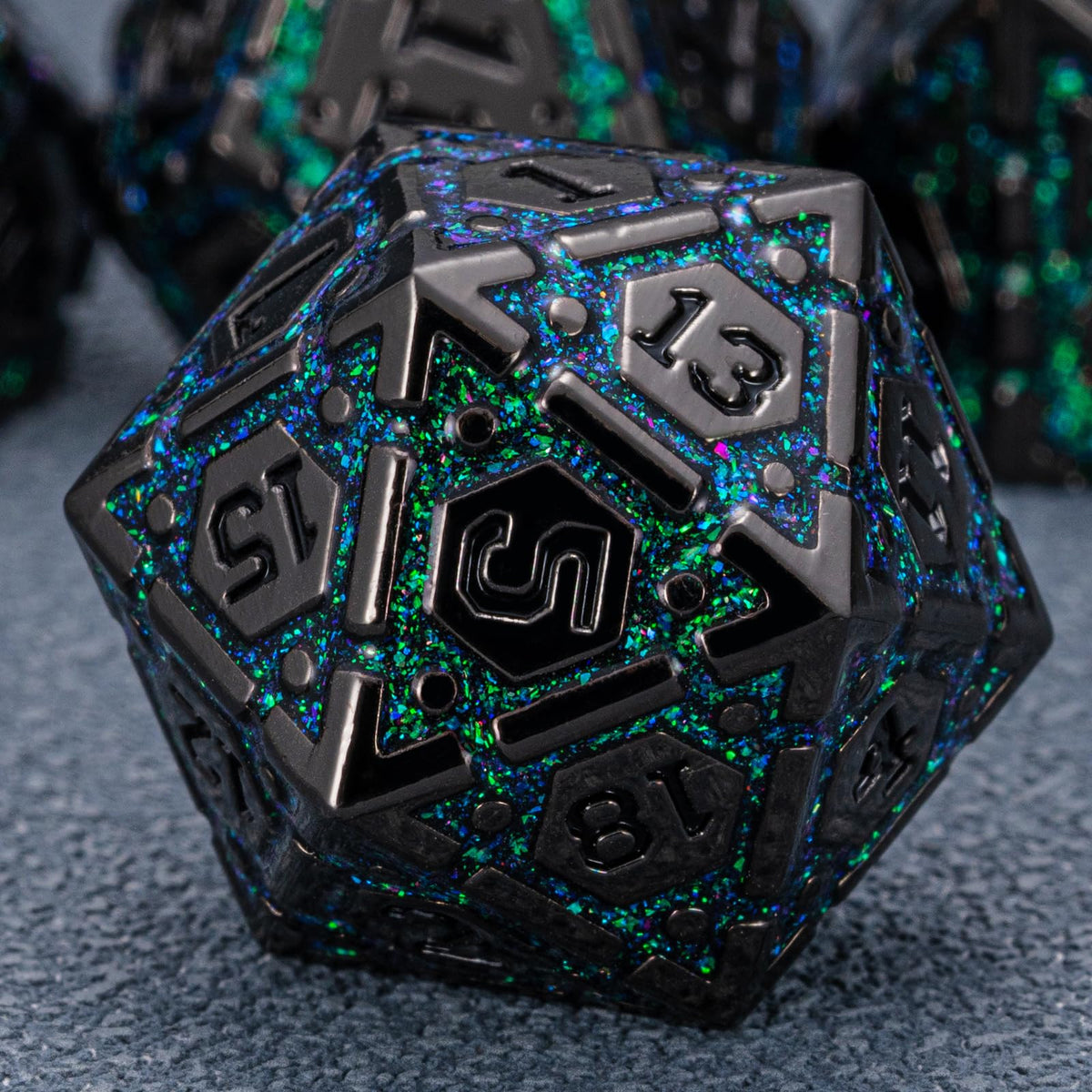 DND Metal Dice Set, Polyhedral Dice Set for RPG D&D Dice with Cracks Dungeons and Dragons Dice Set for RPG TTRPG D&D Die with Gift Case（Silver and Coloured Ink-1） for Ages 15 and Up