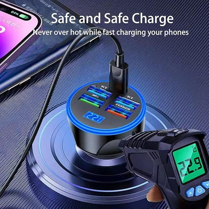 Multi Port USB C Car Phone Charger with Voltage Display Real PD 30W Super Fast Cigarette Lighter USB-C Charger Adapter for MacBook iPhone 16/15/14/13/12 Galaxy Android Phones