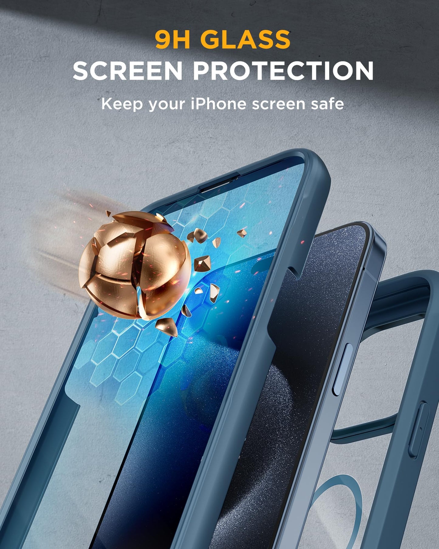 Miracase Magnetic for iPhone 15 Pro Max Case 6.7'' [Compatible with Magsafe] Full-Body Drop Proof Phone Case for iPhone 15 Pro Max with Built-in 9H Tempered Glass Screen Protector,Blue