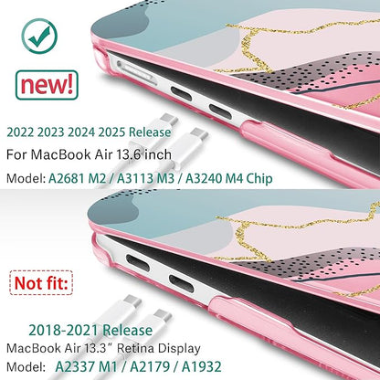May Chen for MacBook Air 13.6 inch Case A3240 M4 A3113 M3 A2681 M2 with Retina Dispaly, 2025 2024 2023 2022 Release, Plastic Hard Shell Case with Screen Protector & Keyboard Cover, Flower Marble