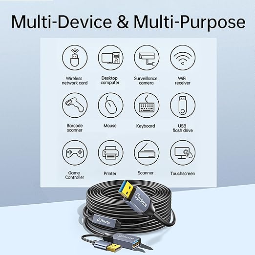 USB Extension Cable USB 3.0 Extension Cord Type A Male to Female Cord Nylon Braided High Data Transfer Compatible with USB Keyboard, Mouse, Flash Drive(65ft)