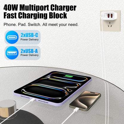 USB C Charger for iPhone 15,4-Port Fast iPhone 15 Wall Charger Block,2Pack 40W Multiport Quick USB C Wall Charger Plug Adapter,10FT USB C to C Cable for iPhone 15/15 Pro/15 ProMax/15 Plus,iPad Pro/Air
