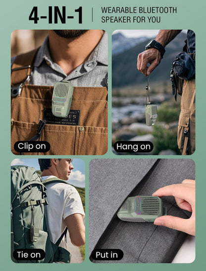 GBEAST Wearable Bluetooth Speaker, Waterproof Mini Clip On Speaker-Green