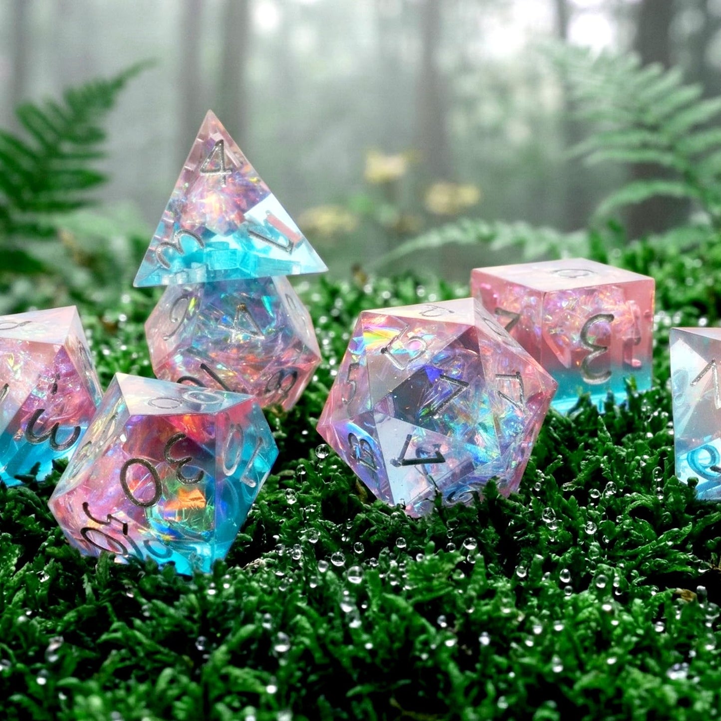 Haxtec Sharp Edge DND Dice Set, Sparkling Resin Polyhedral RPG Dice