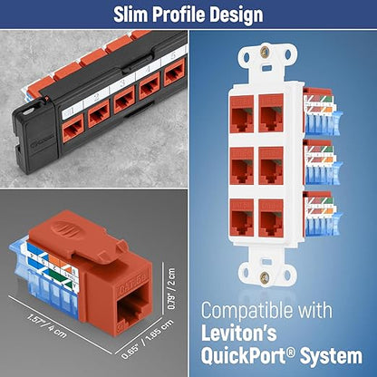 Everest 45° Angled RJ45 Cat5e Keystone Jacks 50-Pack in Orange - Slim Profile Female RJ45 Connectors - Cat 5e Keystone Jack - Compatible with 45° Angled Speed Termination Tool - 45Term (B0BL3GS7ZY)