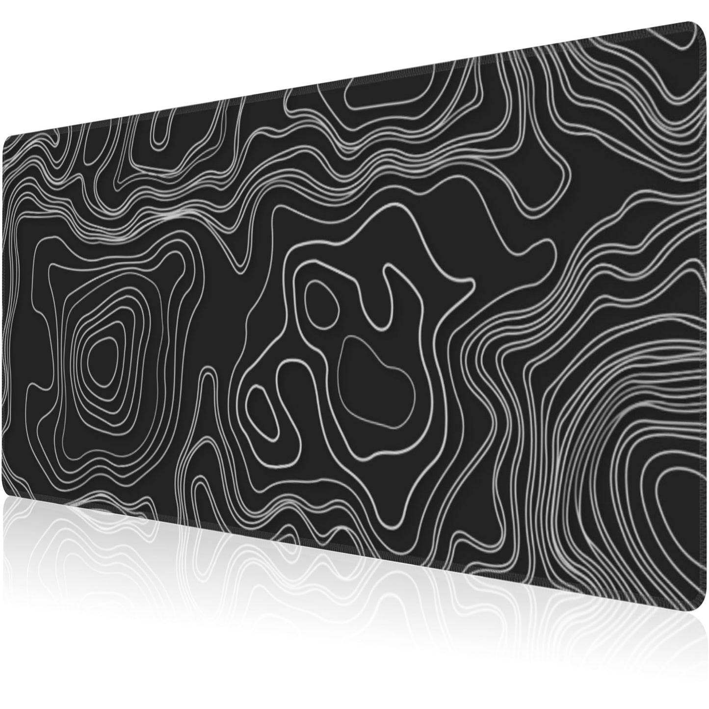 Mouse Pad, Large Mountain Topographic Terrain Map Desk Mat, Extended Non-Slip Gaming Keyboard Mousepad Desk Pad, Thick Stitched Edges Waterproof Mouse Mat 31.5"x15.7" (White Topographic Line Art)