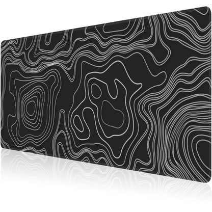 Mouse Pad, Large Mountain Topographic Terrain Map Desk Mat, Extended Non-Slip Gaming Keyboard Mousepad Desk Pad, Thick Stitched Edges Waterproof Mouse Mat 31.5"x15.7" (White Topographic Line Art)