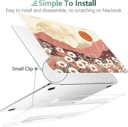 TWOLSKOO Compatible with M4 MacBook Air 15 inch Case 2025-2023 Released Model M4 A3241 M3 A3114 M2 A2941, Plastic Hard Shell & Screen Protector & Keyboard Cover & Type C Adapter, Mountains & Daisies