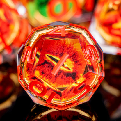 ORIFANTOU Magic Golden Ring DND Dice Set Sharp Edge Red Gaze Eye Resin Dice with Box, for use with RPG D&D Tabletop Games Lord D and D Polyhedral Dice Set