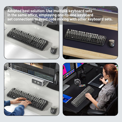 Wireless Keyboard and Mouse Combo, Retro Typewriter Style Round Keys, 2.4G Wireless Black and Grey Keyboard with Clicky Bubble Keys for PC Laptop and Desktop