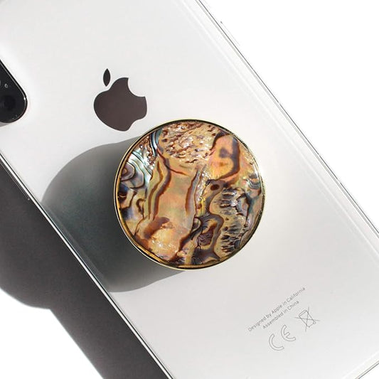 OnTheGrip Cute Natural Seashell Design Round Shape Collapsible Mobile Phone Grip Stand Holder for Smartphone Tablet Cell Phone Accessory (Leopard)