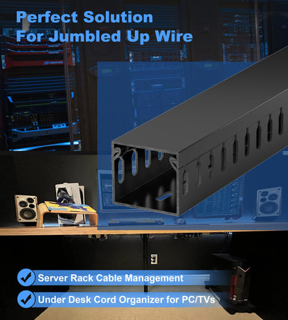 1.4"H x 1.6"W Cable Raceway, 66in Under Desk Wire Management Channel, Black
