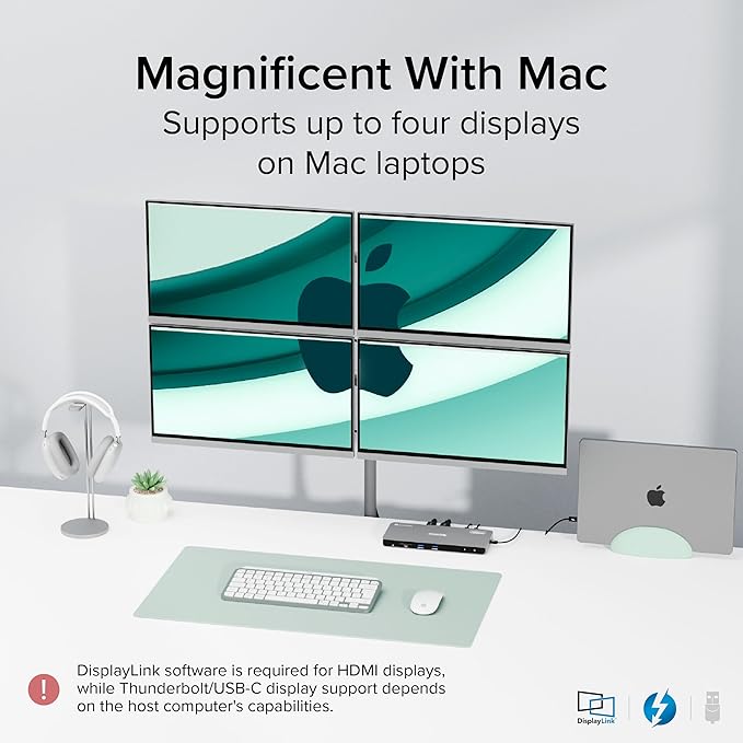 Plugable Thunderbolt 4 Dock for Quad Monitors 100W, Thunderbolt Docking Station Connects up to Four 4K Monitors for Windows and Mac Laptops, 2x HDMI, 4x Thunderbolt 4/USB C, Driver Required TBT-6950PD