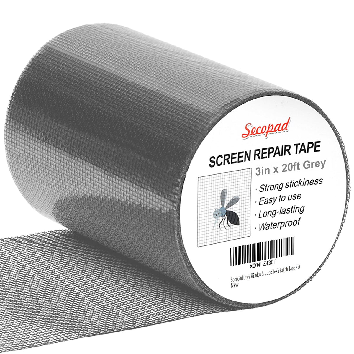 Secopad 4" x 240" (20FT) Screen Repair Tape, Screen Repair Kit, Grey