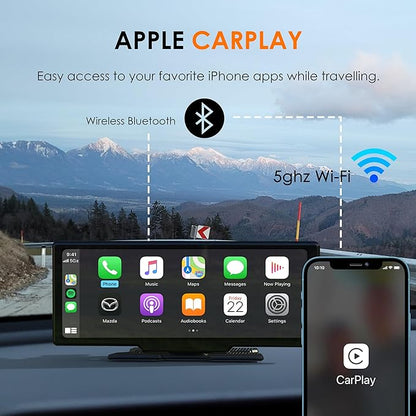 CPDuo Pro - 10.26" 4K Dash Cam with Wireless CarPlay & Android Auto, Touchscreen, GPS, Bluetooth, WDR, Night Vision, 170° Wide, Parking Mode